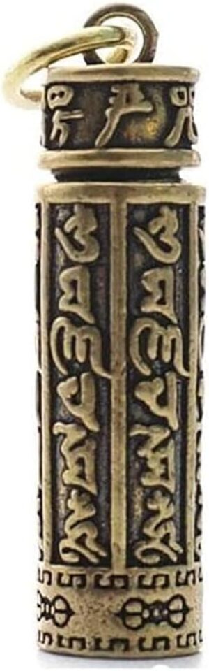B0FC33NLH4-- Brass Buddha GuanYin Sutra Cylinder Pendant Keychain Hanging Necklace Jewelry Pill Box Medicine Case Container Bottle Keychains Select Your Size (2.50 Cm)