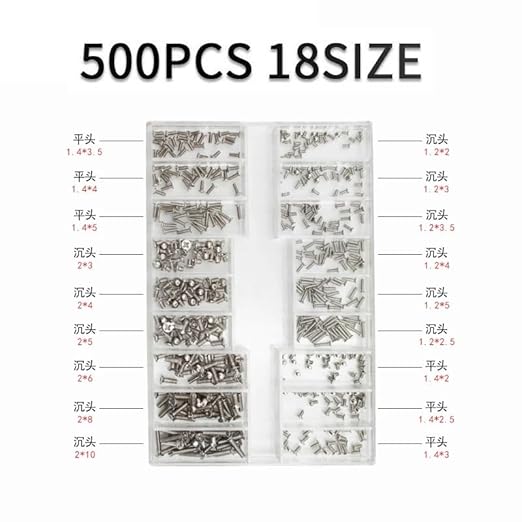 (B0FDWQ5RFP) 500Pcs Laptop Notebook Computer Replacement Screws Kit for Universal Mini Screw Nuts DIY Kit Repair Tools small Silver Bolts Size: Screw size range (1.2 * 3mm-2.0 * 10mm)