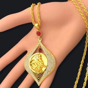 New Arabic Muslim Turkish Style Necklace big eyes Inlay Red Stone Hanging Necklace For Women Fashion Hip Hop Party Accessories-B0FF2QRZJ6
