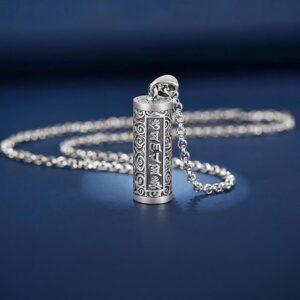 Necklace Brass Buddha Sutra Cylinder Pendant Keychain Hanging Necklace Jewelry Pill Box Medicine Case Container Bottle 1 Pc. Only 3cm-B0FFJMP34D