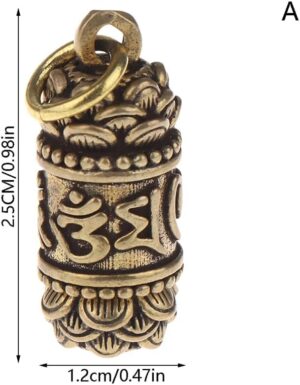 Keychains Brass Buddha Sutra Cylinder Pendant Keychain Hanging Necklace Jewelry Pill Box Medicine Case Container Bottle 1 Pc. Only 2.50cm-B0FCCBX6Z2