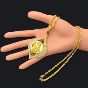 New Arabic Muslim Turkish Style Necklace big eyes Inlay Red Stone Hanging Necklace For Women Fashion Hip Hop Party Accessories-B0FF2QRZJ6