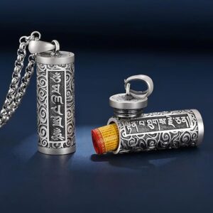 Necklace Brass Buddha Sutra Cylinder Pendant Keychain Hanging Necklace Jewelry Pill Box Medicine Case Container Bottle 1 Pc. Only 3cm-B0FFJMP34D