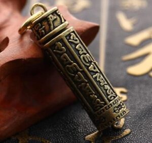 B0FC33NLH4-- Brass Buddha GuanYin Sutra Cylinder Pendant Keychain Hanging Necklace Jewelry Pill Box Medicine Case Container Bottle Keychains Select Your Size (2.50 Cm)