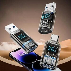 (B0FDQDVGY3) 1PCS Digital LED Display USB 3.2 Adapter 10Gbps 36-60W Power Meter Tester Smart Chip Data Transmission USB C Extension (A-M to A-F Clear)