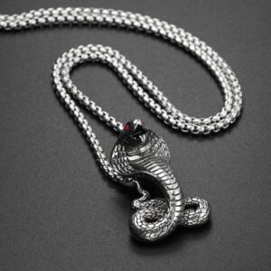 (B0FF2DMV49)" 1Pcs Retro Punk Exaggerated Animal Pendant Necklace for Women Red Rhinestone Inlaid Cobra Shape Hanging Style Necklace Accessories
