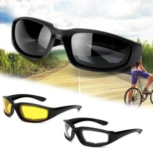 (B0FDR14LT1)Motorcycle Riding Glasses Set, UV Protection Windproof Goggles, 3 Interchangeable Lenses - Clear, Yellow Night Vision, Smoke Tinted
