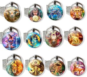 (B0FG1VTRMC) Cute Keychain Zodiac Time Gem Fashion Glass Keychains Key Ring Pendant Jewelry Gift