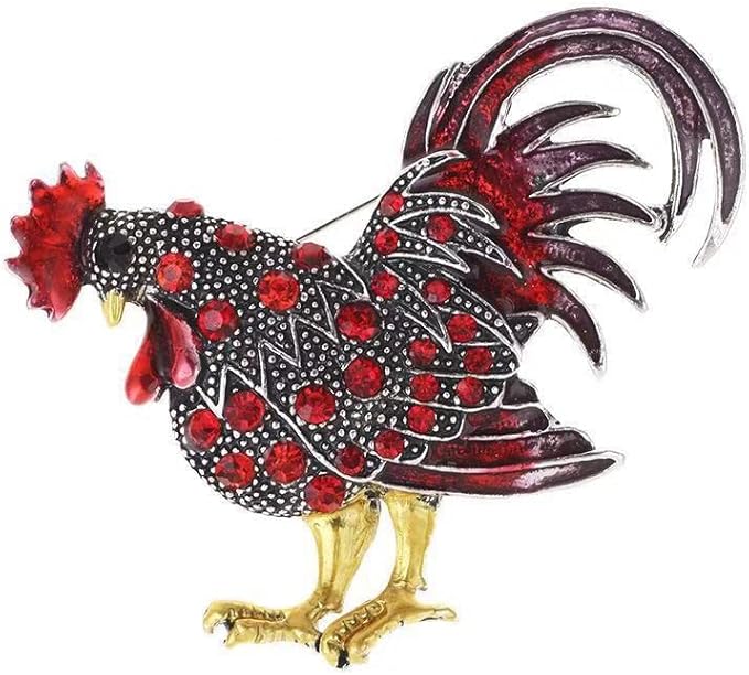 MySouqEg -Store Cute Colour Rooster Brooches Pin For Women Enamel Animal Brooch Broches Crystal Cock Jewelry Pins Gift-B0FBL4D1XT