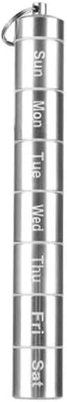 Metal Weekly Pill Box Split within 7 Days Modern Keychain for Bag Strong Tightness Waterproof Medicine Organizer (Silver, With Week Days)-B0F26NCMLT