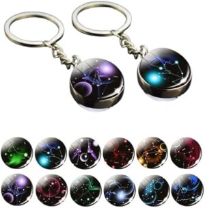 Leo Libra Scorpio 12 Constellation Keychain Glass Ball Pendant Zodiac Sign Keychain Car Key Rings Men Women Birthday Gifts Select your favorite,--B0DZMFWGRY