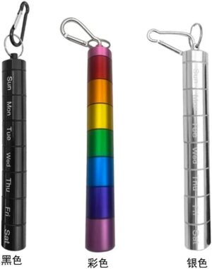 Metal Weekly Pill Box Split within 7 Days Modern Keychain for Bag Strong Tightness Waterproof Medicine Organizer (Silver, With Week Days)-B0F26NCMLT