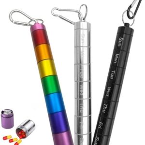 51GaZ+Aki-L._AC_ Metal Weekly Pill Box Split within 7 Days Modern Keychain for Bag Strong Tightness Waterproof Medicine Organizer (Silver, With Week Days)-B0F26NCMLT