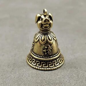Brass Chinese 12 Zodiac Animals Heads Bell Keychain Pendants Jewelry Vintage Copper Feng Shui Car Key Chain Hanging Keyring Gift-B0FHLH4DB4