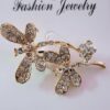 Crystal Flower Brooch Pin, Gold-Tone Metal with Clear Rhinestones, Elegant Fashion Jewellery Lapel Pin-B0FH378WNN