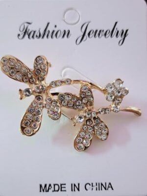 Crystal Flower Brooch Pin, Gold-Tone Metal with Clear Rhinestones, Elegant Fashion Jewellery Lapel Pin-B0FH378WNN
