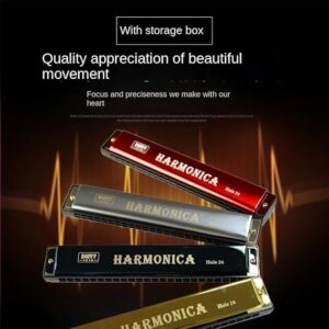 Professional 24 Hole Harmonica Play Double Row C-key Harmonica Beginner Tremolo Harmonica Jazz Folk Harmonicas Children Gift (Red)-B0FGRPK78F