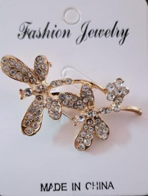 Crystal Flower Brooch Pin, Gold-Tone Metal with Clear Rhinestones, Elegant Fashion Jewellery Lapel Pin-B0FH378WNN
