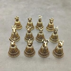 Brass Chinese 12 Zodiac Animals Heads Bell Keychain Pendants Jewelry Vintage Copper Feng Shui Car Key Chain Hanging Keyring Gift-B0FHLH4DB4