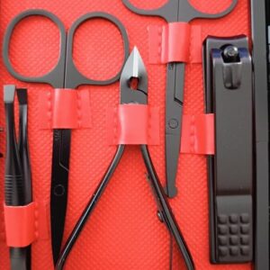 71i6KyngbrL._AC_SY879_ 18pcs Nail Clipper Kit Nail Care Set Pedicure Scissor Tweezer Ear pick Manicure Set Tool with Deluxe Carrying Case Black-B0FG7DK63G