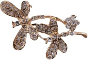 Crystal Flower Brooch Pin, Gold-Tone Metal with Clear Rhinestones, Elegant Fashion Jewellery Lapel Pin-B0FH378WNN