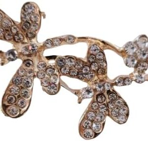 Crystal Flower Brooch Pin, Gold-Tone Metal with Clear Rhinestones, Elegant Fashion Jewellery Lapel Pin-B0FH378WNN