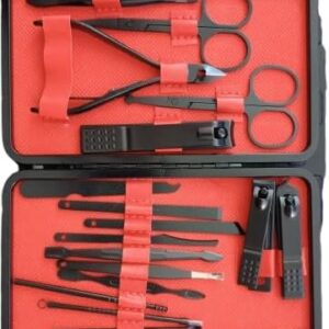 18pcs Nail Clipper Kit Nail Care Set Pedicure Scissor Tweezer Ear pick Manicure Set Tool with Deluxe Carrying Case Black-B0FG7DK63G