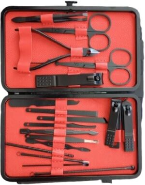 18pcs Nail Clipper Kit Nail Care Set Pedicure Scissor Tweezer Ear pick Manicure Set Tool with Deluxe Carrying Case Black-B0FG7DK63G
