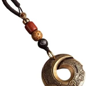 Handcrafted Crescent Moon Charm Keychain, Brass with Wood Beads, Vintage Bronze, Bohemian Style-B0FGW6J4VQ