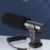 3.5mm Audio Plug Recording Microphone with Spring Cable One Key Switch Mode for Mobile Phone Camera Universal Video Record-B0BM7V5ZG4