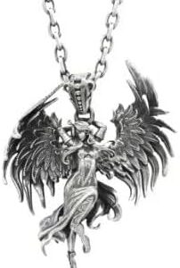 " (1 Pc) Creative Design Silver Color Evil Angel Wings Pendant Necklace Personality Men and Women Couples Decorative Cool Jewelry-B0FJ2TWG8L