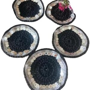 5 Pcs Handmade Crochet Coaster plates for cubs and mug عدد 5 قطع تشكيلة متنوعه من قواعد الاكواب والمج مصنوعة من الكورشية-B0FKBM5WC2