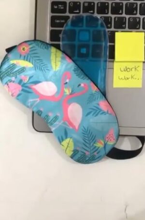 Tropical Flamingo Sleep Mask with Cooling Gel Insert – Blue Background with Leaves & Fruit-B0FMQ63RS9