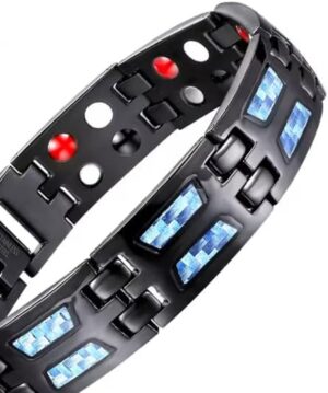 Men's Black Magnetic Therapy Bracelet – Elegant Blue Stone Design with Link Removal Tool 1pcs - 22cm-B0FMYQD11K