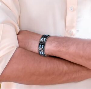 Men's Black Magnetic Therapy Bracelet – Elegant Blue Stone Design with Link Removal Tool 1pcs - 22cm-B0FMYQD11K