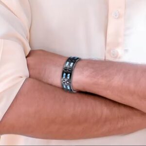 Men's Black Magnetic Therapy Bracelet – Elegant Blue Stone Design with Link Removal Tool 1pcs - 22cm-B0FMYQD11K