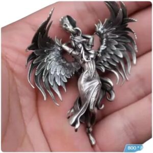 " (1 Pc) Creative Design Silver Color Evil Angel Wings Pendant Necklace Personality Men and Women Couples Decorative Cool Jewelry-B0FJ2TWG8L