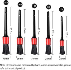 SIZE: 5 different car brush sizes, almost meet all your needs for car cleaning, length enough for easily reaching into the lug nuts, narrow and any other tough to reach areas. NO METAL PARTS-B0FLR9H8QD