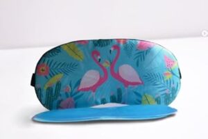Tropical Flamingo Sleep Mask with Cooling Gel Insert – Blue Background with Leaves & Fruit-B0FMQ63RS9