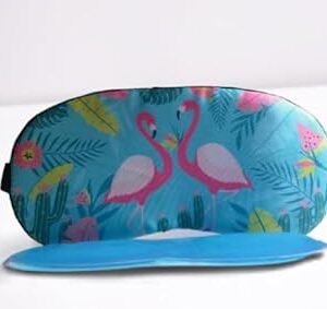Tropical Flamingo Sleep Mask with Cooling Gel Insert – Blue Background with Leaves & Fruit-B0FMQ63RS9