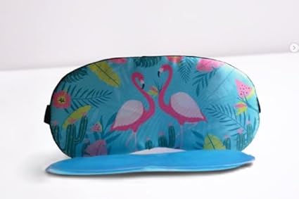 Tropical Flamingo Sleep Mask with Cooling Gel Insert – Blue Background with Leaves & Fruit-B0FMQ63RS9
