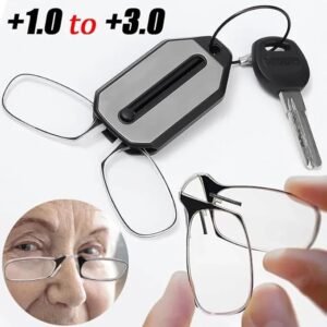 [1Pcs] Mini Portable Clip Nose Reading Glasses With Keychain Magnifier Folding Reading Glasses-B0FH6FY1Q4
