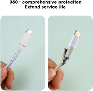 1Pcs Roll 1.4m Laser Color USB Charging Data Cable Protector Anti-break Spring Protection Rope Wire Cord Rope Earphone Bobbin Winder (Random Color May Apply)-B0FLWM4WQB