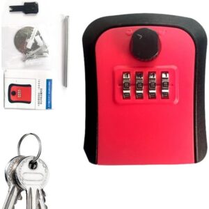 51CiEYJ-tOL._AC_ Key Lock Box, 4 Digit Combination Wall Mount Key Storage Lock Box for Outdoor & Indoor 5 Keys Large Capacity for House Spare Keys, Home, School, Office Wall Safe (RED)-B0F1ZQHFSN