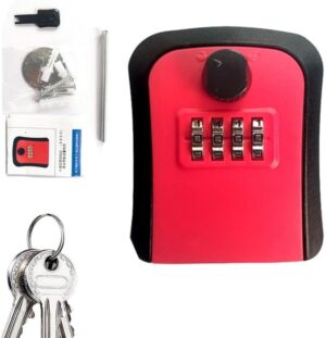 Key Lock Box, 4 Digit Combination Wall Mount Key Storage Lock Box for Outdoor & Indoor 5 Keys Large Capacity for House Spare Keys, Home, School, Office Wall Safe (RED)-B0F1ZQHFSN