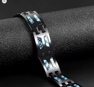 Men's Black Magnetic Therapy Bracelet – Elegant Blue Stone Design with Link Removal Tool 1pcs - 22cm-B0FMYQD11K