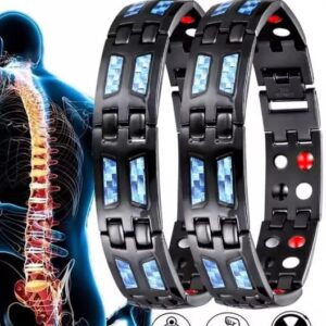 Men's Black Magnetic Therapy Bracelet – Elegant Blue Stone Design with Link Removal Tool 1pcs - 22cm-B0FMYQD11K