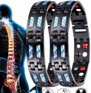 Men's Black Magnetic Therapy Bracelet – Elegant Blue Stone Design with Link Removal Tool 1pcs - 22cm-B0FMYQD11K