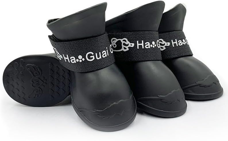 4Pcs Pet WaterProof Rainshoes Anti-slip Rubber Boot For Big Large and Small Dogs Cats Outdoor Boots Pet Rain Shoes For Pets (Black, XL: Shoe length 7.5cm/ Shoe width 6cm)-B0FKBY6Q5Y