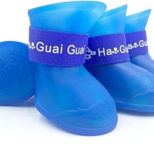 4Pcs Pet WaterProof Rainshoes Anti-slip Rubber Boot For Big Large and Small Dogs Cats Outdoor Boots Pet Rain Shoes For Pets (Blue, XXL: shoe length 8.6cm/ shoe width 7.1cm)-B0FKBZW736